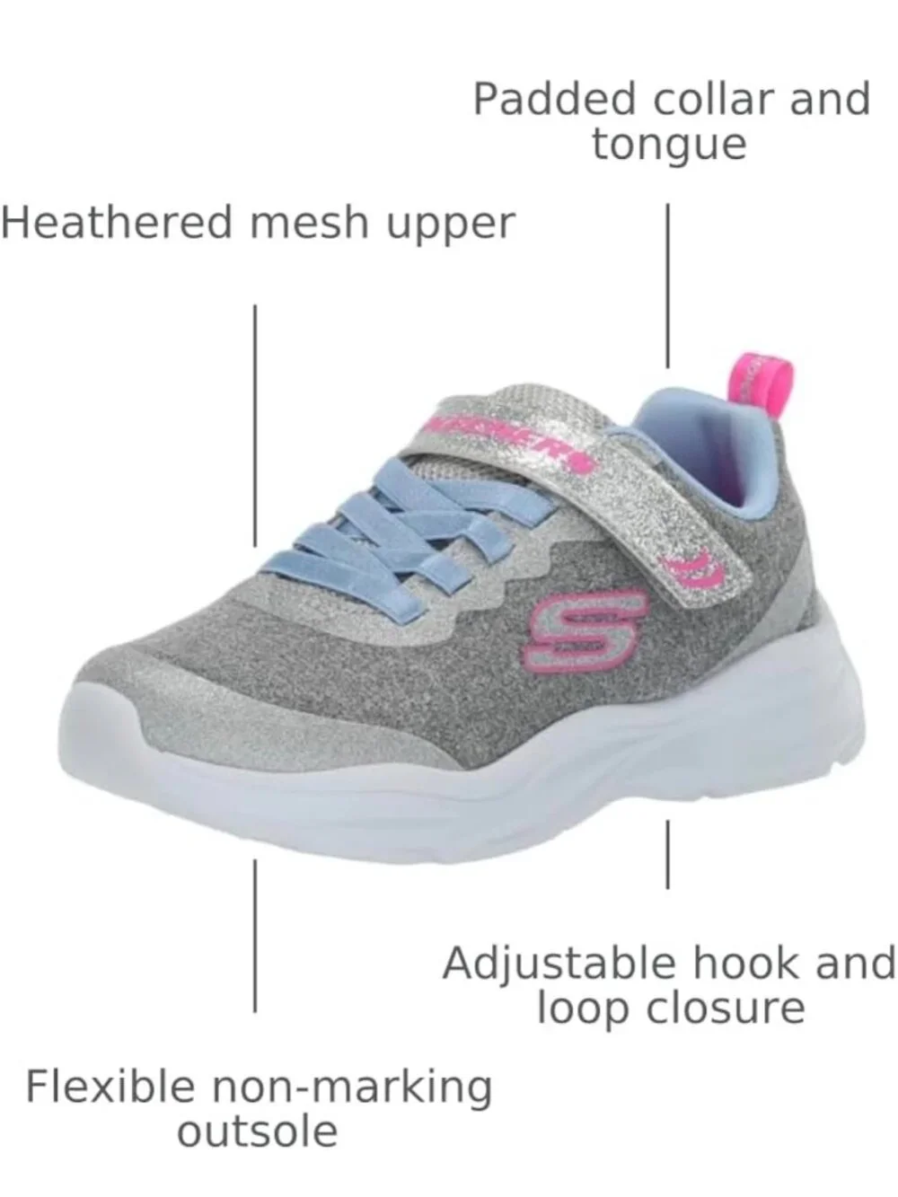 Girls Size 7 Skechers Child Power Jams - Everyday Bestie Toddler Shoes, NWT